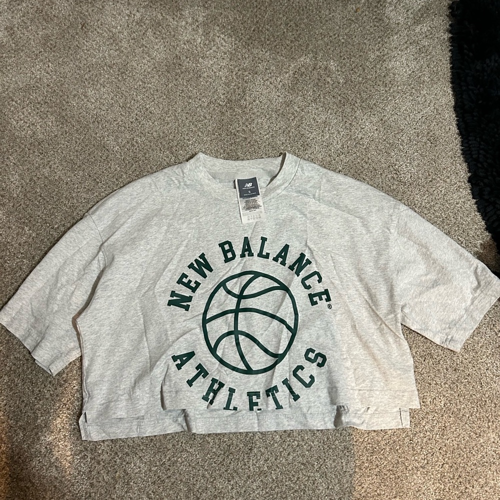 New Balance Gray Tee with Dark Green Athletic Graphic